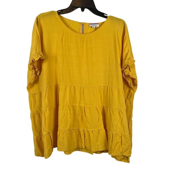 Andrée By Unit Womens Short Sleeve Tiered Mustard Yellow Blouse Size 2X - Picture 1 of 6
